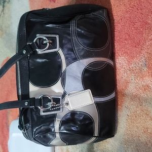 Coach Purse - Speedy - Leather - Gray/Black Print